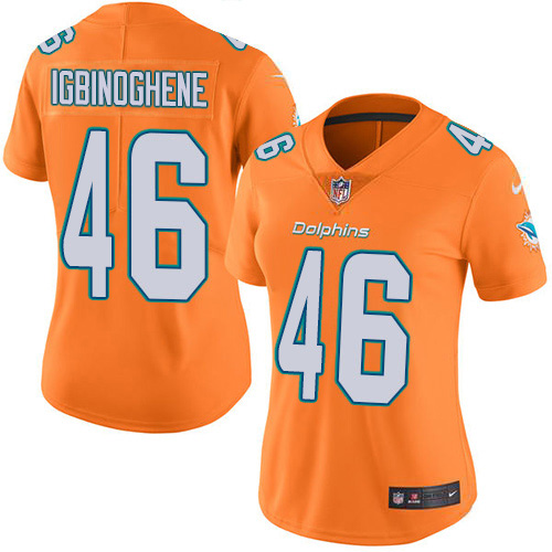 Nike Miami Dolphins #46 Noah Igbinoghene Orange Women Stitched NFL Limited Rush Jersey->women nfl jersey->Women Jersey